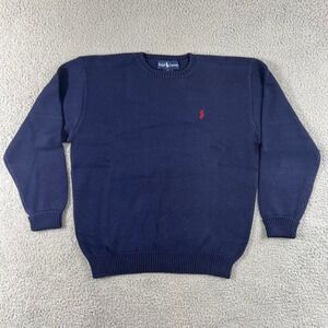 Ralph Lauren Crewneck Sweater Men's Large Navy Blue 100% Cotton VTG NWT‎